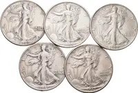 1/2 Dollar 1941, 1942, 1943, 1944 S, 1945 S, pěkné i oběhové zachovalosti, — 1