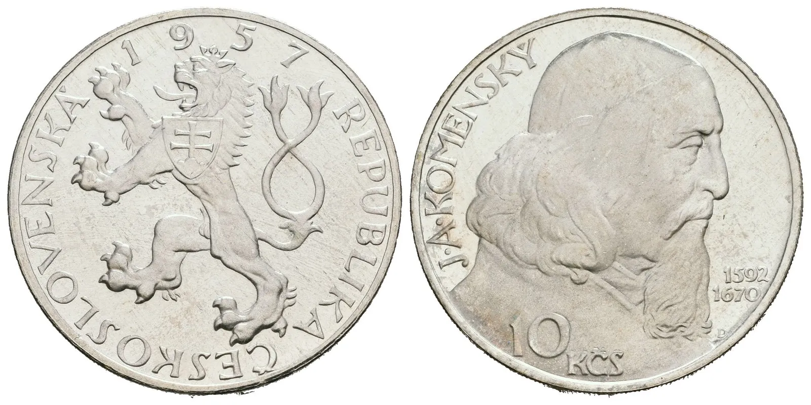 10 Kčs 1957 - Jan Ámos Komenský, PROOF