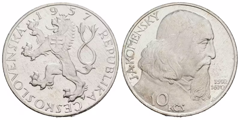 10 Kčs 1957 - Jan Ámos Komenský, PROOF