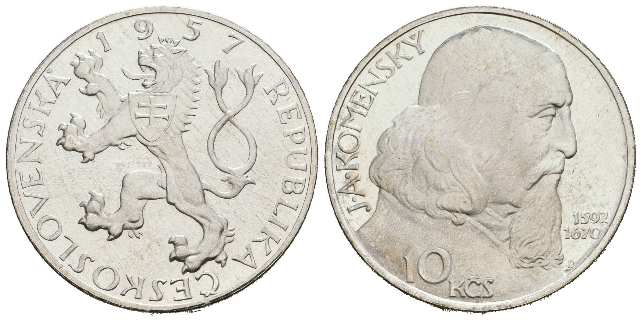 10 Kčs 1957 - Jan Ámos Komenský, PROOF