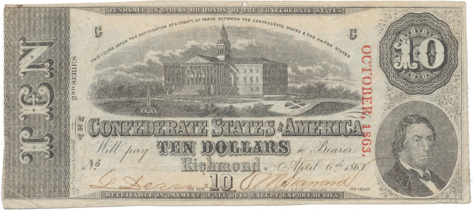 USA - Konfederace, 10 Dollars 1863, P.60