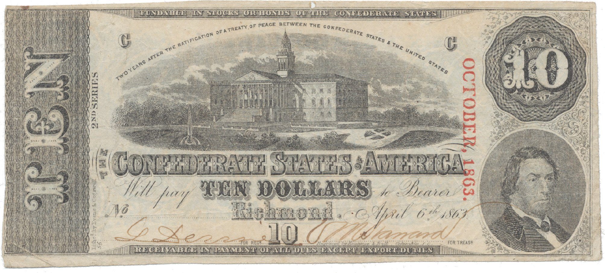 USA - Konfederace, 10 Dollars 1863, P.60