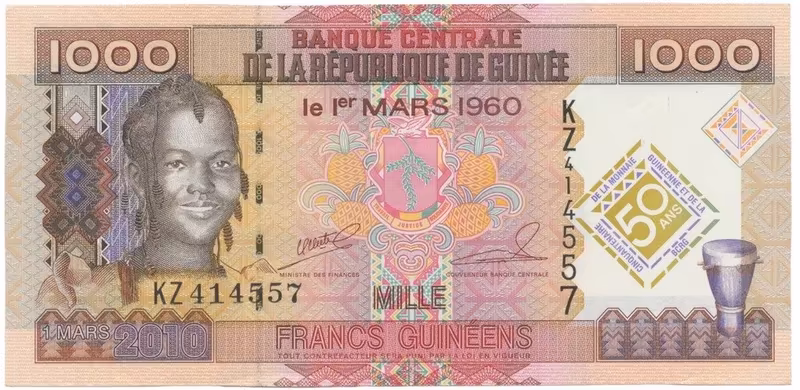 Guinea, 1000 Francs 2010, pamětní vydání, P.43