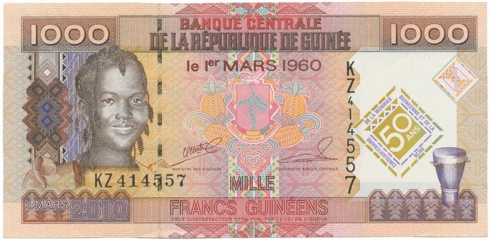 Guinea, 1000 Francs 2010, pamětní vydání, P.43