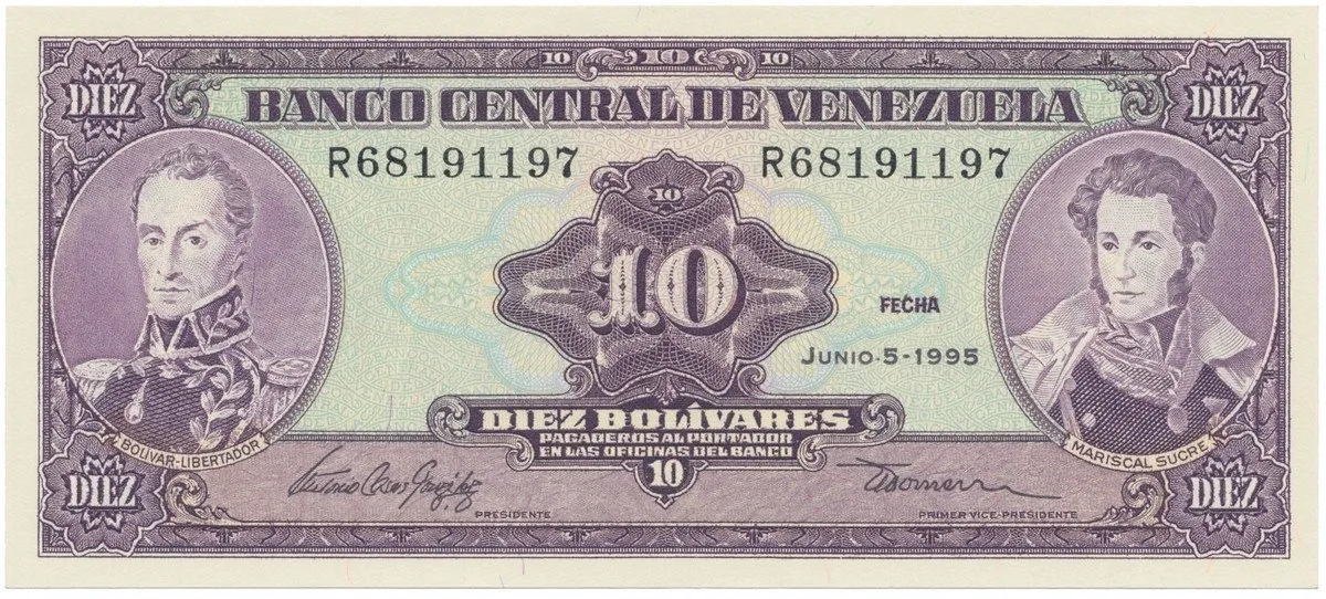 Venezuela, 10 Bolivares 1990-1995, P.61b~d