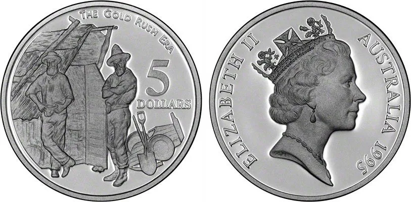 Austrálie, 5 Dollars 1995 - Zlatá horečka
