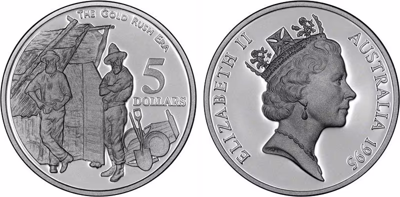 Austrálie, 5 Dollars 1995 - Zlatá horečka