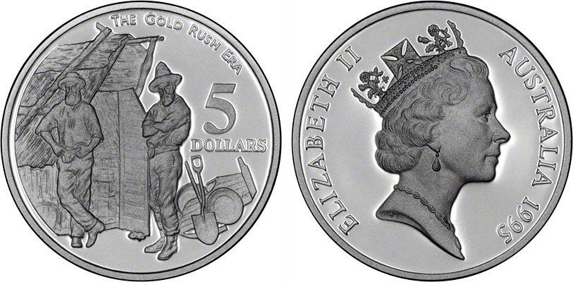 Austrálie, 5 Dollars 1995 - Zlatá horečka