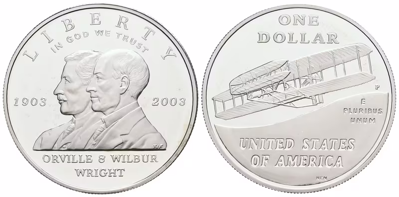 USA, 1 Dollar 2003 - Bratři Wrightové - První let letadlem, PROOF
