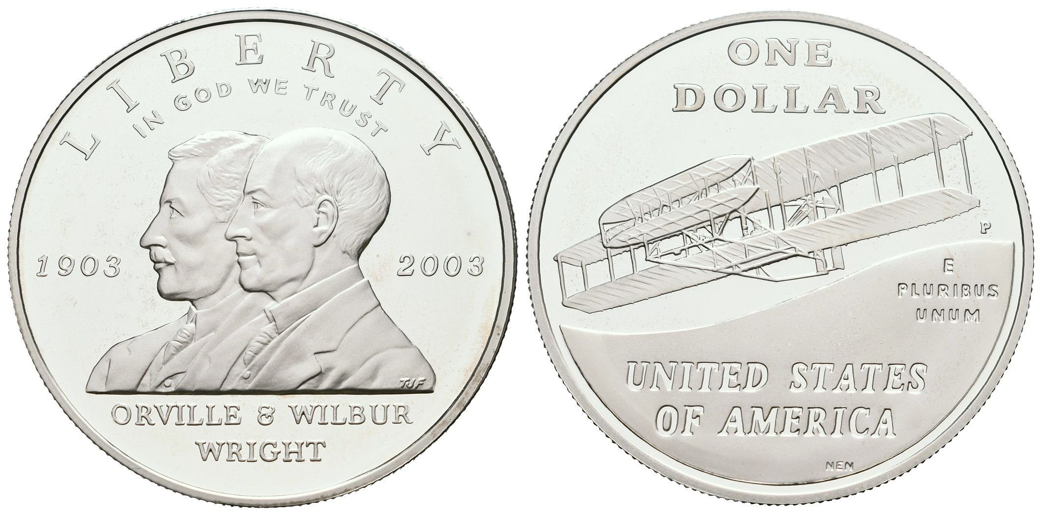 USA, 1 Dollar 2003 - Bratři Wrightové - První let letadlem, PROOF