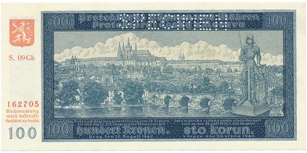 Protektorát Čechy a Morava, 100 Koruna 1940, II. vydání, tisk Česká grafická unie, série Gb, perf.1x SPECIMEN, Hej.33b2.S1