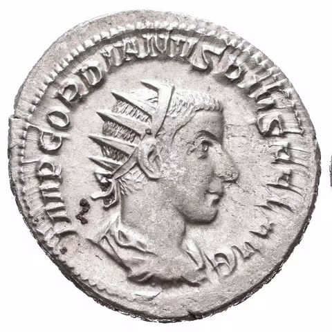 Antoninian, 243 - 244, Rv: VICTORIA AETERNA, stojící Victoria zleva se opírá o štít