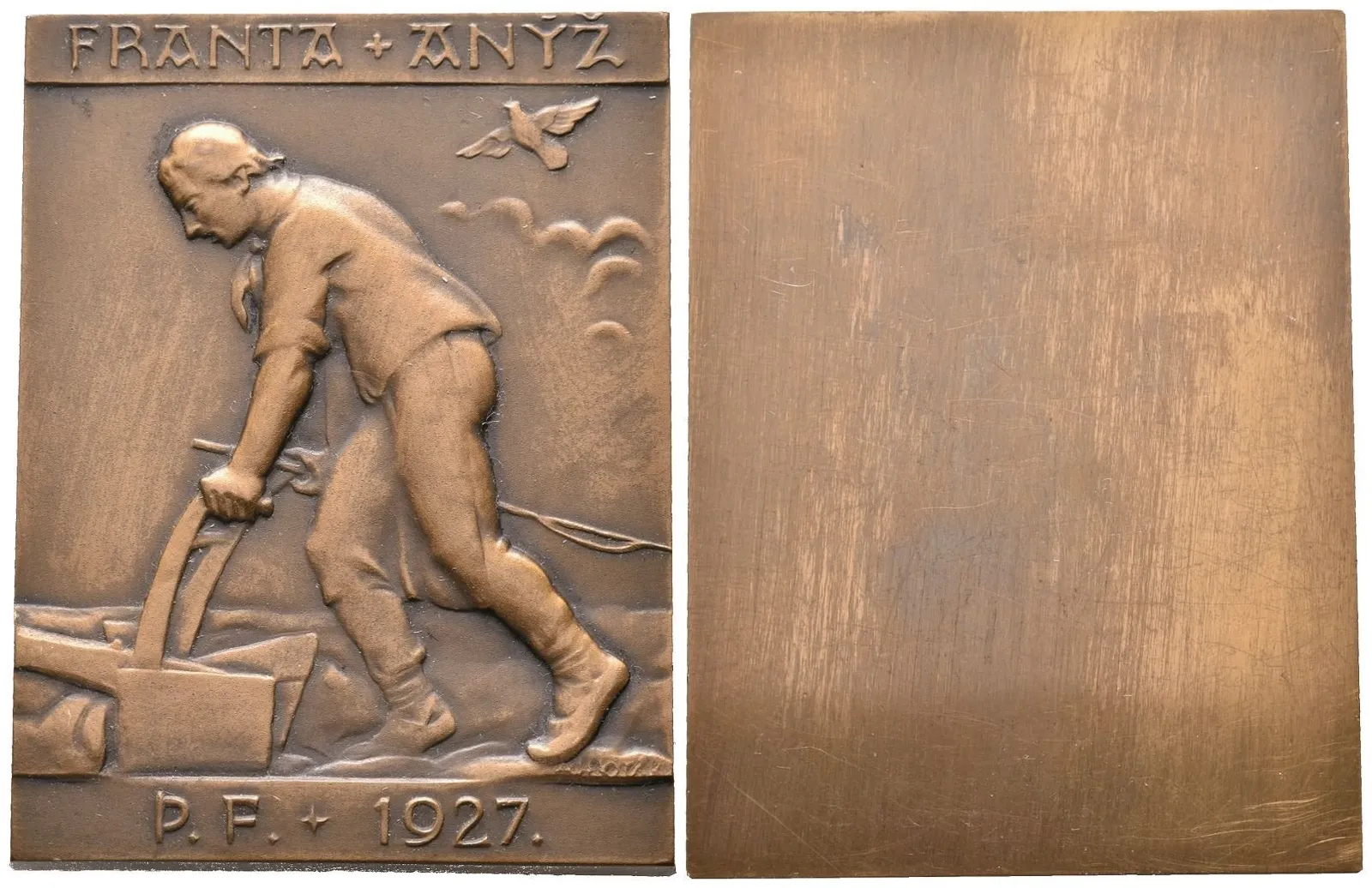 AE Plaketa 1927 - Oráč zleva, Br 58x44 mm — 1