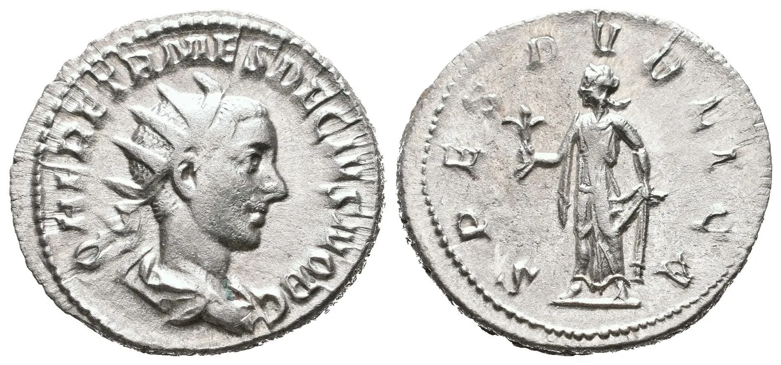 Antoninian, Rv: SPES PVBLICA, kráčející Spes doleva nese květinu, levou rukou — 1