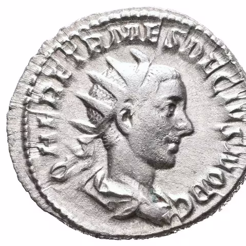 Antoninian, Rv: SPES PVBLICA, kráčející Spes doleva nese květinu, levou rukou