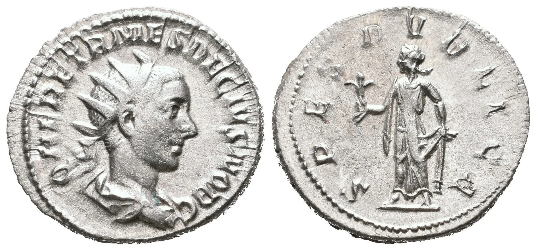 Antoninian, Rv: SPES PVBLICA, kráčející Spes doleva nese květinu, levou rukou — 1
