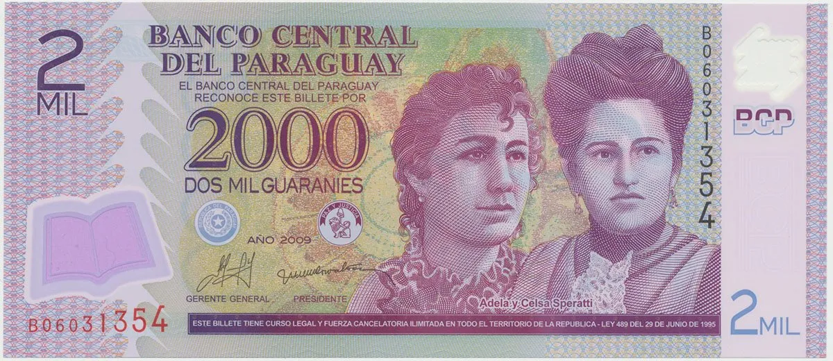 Paraguay, 2000 Guaranies 2009, plastová, P.228b
