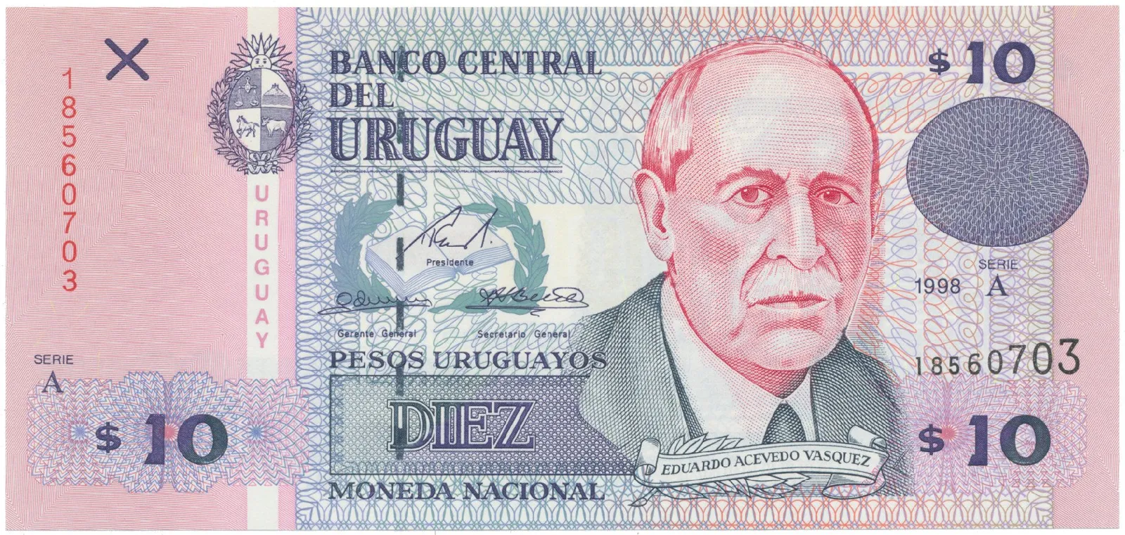 Uruguay, 10 Pesos Uruguayos 1998, P.81
