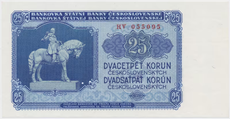 Československo, 25 Koruna 1953, tisk Praha, série HV, perf. 3 m.d., Hej.93b1.S1