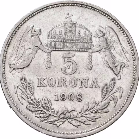 5 Koruna 1908 KB, škr. a hranky_2 ks