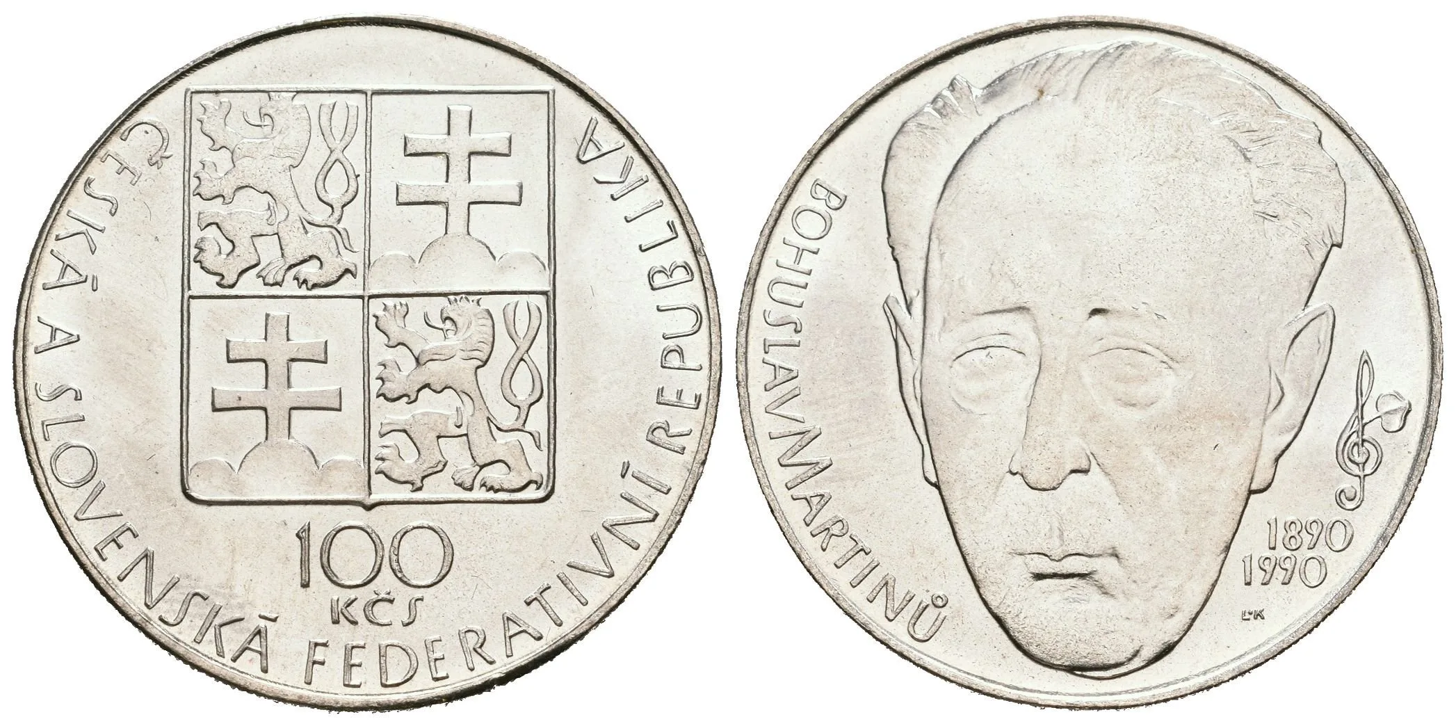 100 Kčs 1990 - Bohuslav Martinů, ražební lesk — 1