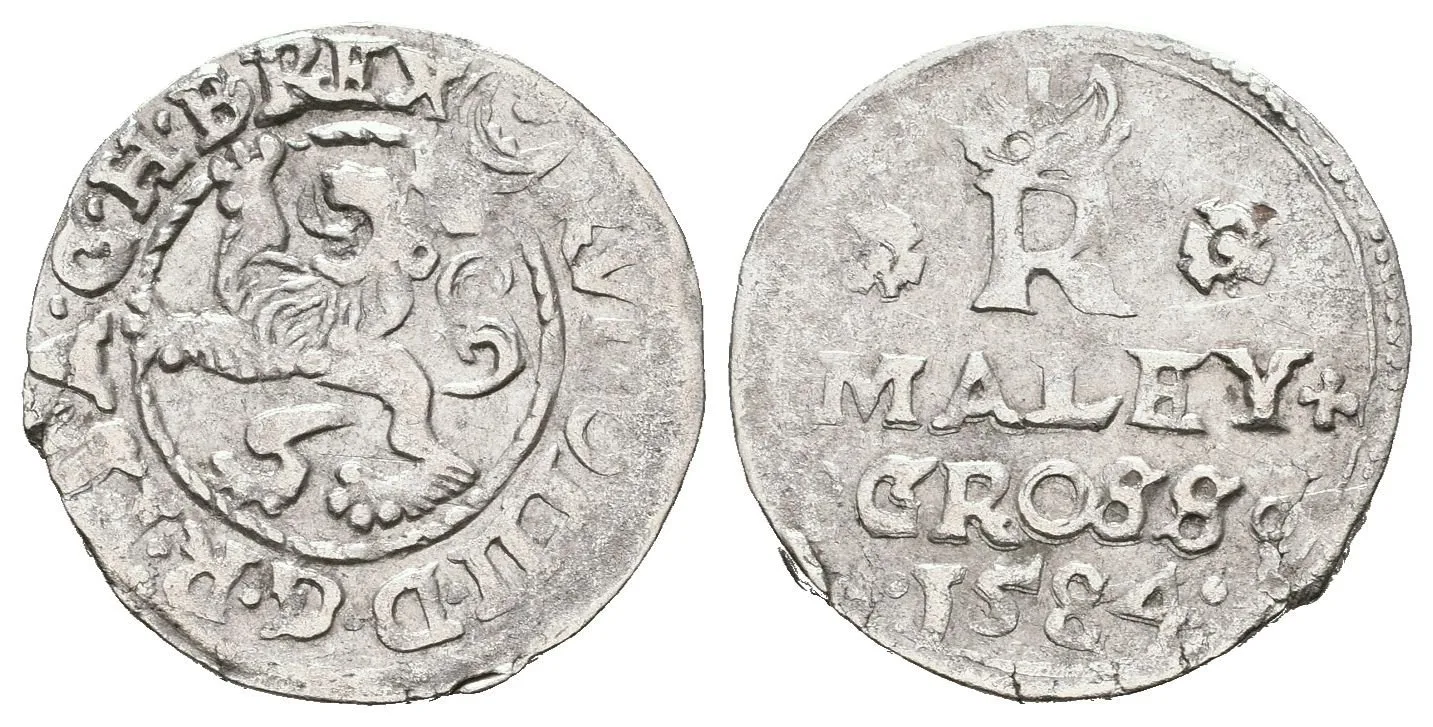 Malý groš 1584, Jáchymov-Hofmann, HN.7a (opis 7c), patina, lehce exc. a drobná vada střížku — 1