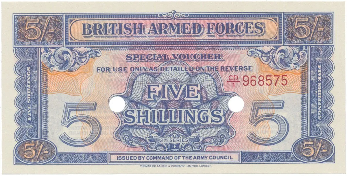 Velká Británie, 5 Shillings (1948), BAF - vojenské vydání, vodotisk, P.M20dc