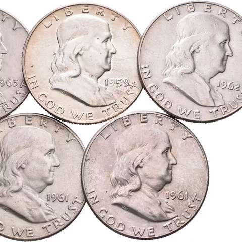 Soubor mincí - 1/2 Dollar 1959 D, 1961, 1961 D, 1962 D, 1963 D,