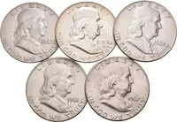 Soubor mincí - 1/2 Dollar 1959 D, 1961, 1961 D, 1962 D, 1963 D, — 1