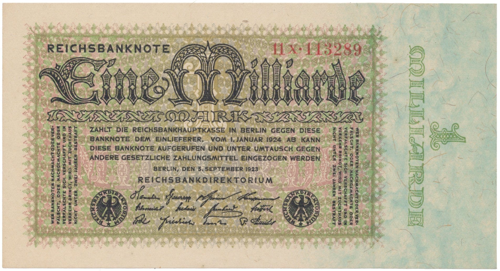 Německo, 1 Milliarde Mark 1923, Ro.111b