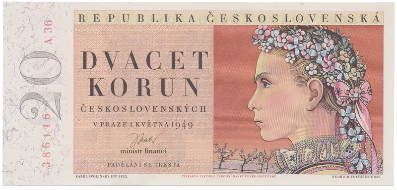 Československo, 20 Koruna 1949, I. vydání, Hej.84a
