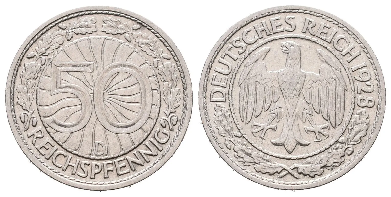 Výmar, 50 Reichspfennig 1928 D, J