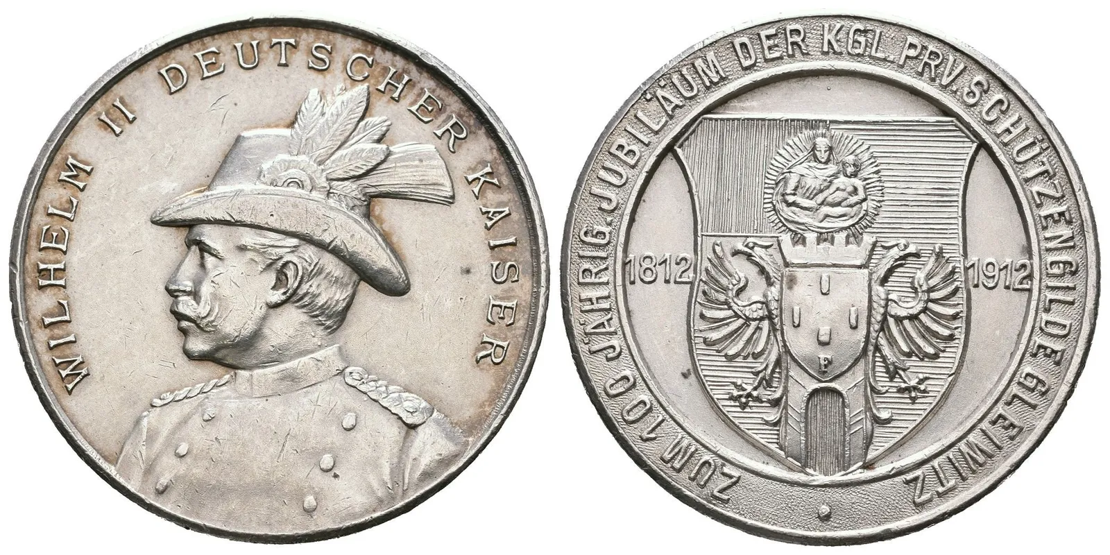AR Medaile 1912 - K 100. výročí založení král. priv. střeleckého spolku Gleiwitz. — 1