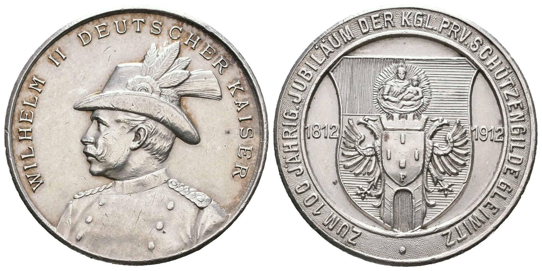 AR Medaile 1912 - K 100. výročí založení král. priv. střeleckého spolku Gleiwitz. — 1