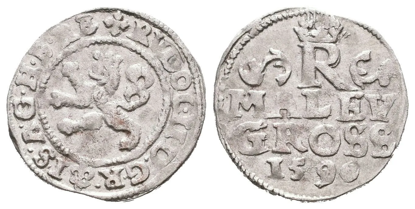 Malý groš 1590, Praha-Ercker, HN.21 (opis 7b), velmi pěkná zachovalost, patina — 1