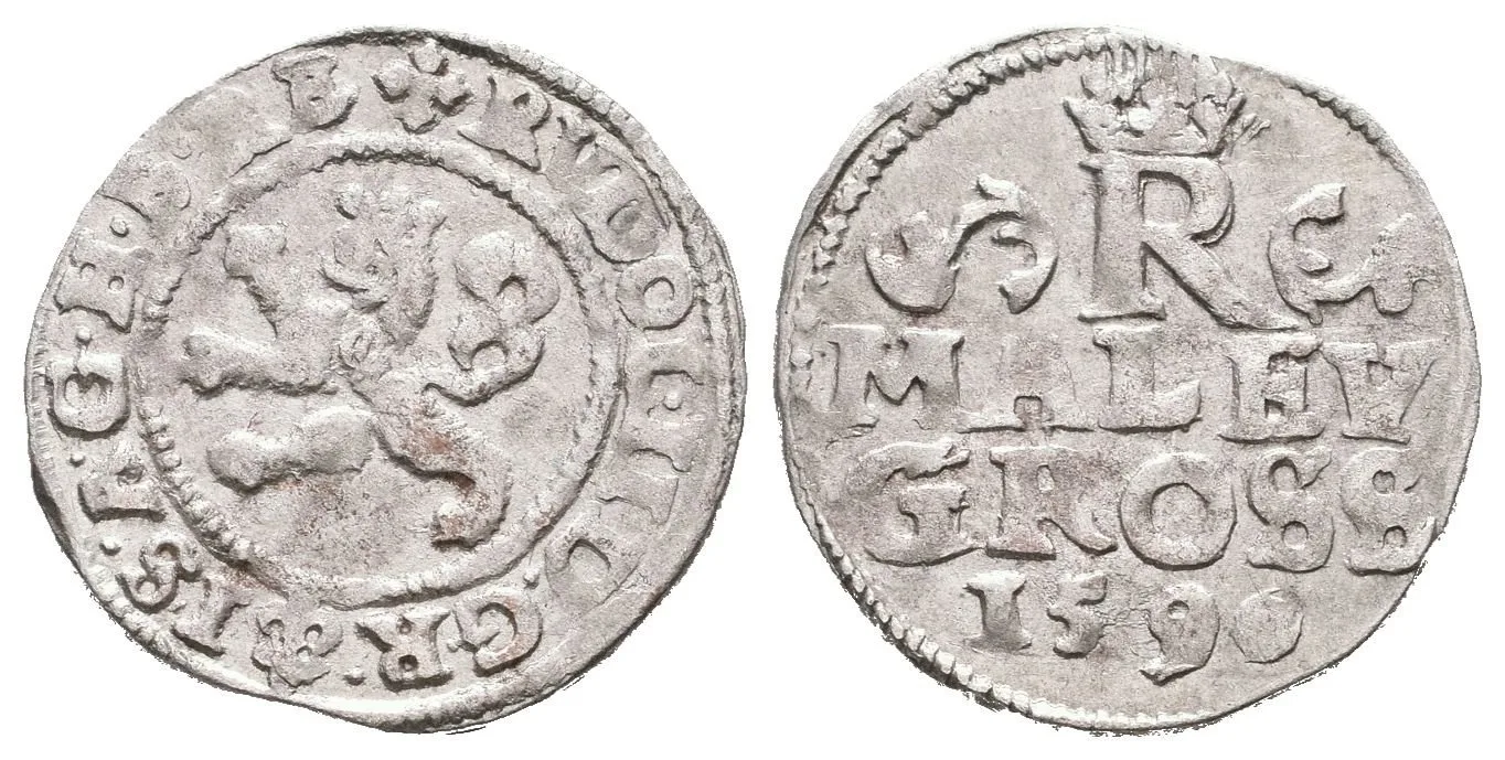 Malý groš 1590, Praha-Ercker, HN.21 (opis 7b), velmi pěkná zachovalost, patina — 1