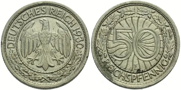 Výmar, 50 Reichspfennig 1930 E