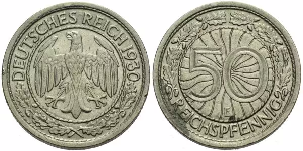 Výmar, 50 Reichspfennig 1930 E