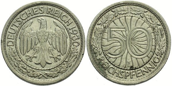 Výmar, 50 Reichspfennig 1930 E
