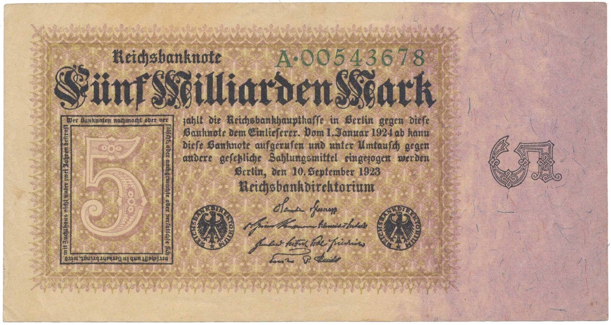 Německo, 5 Milliarden Mark 1923, Ro.112a