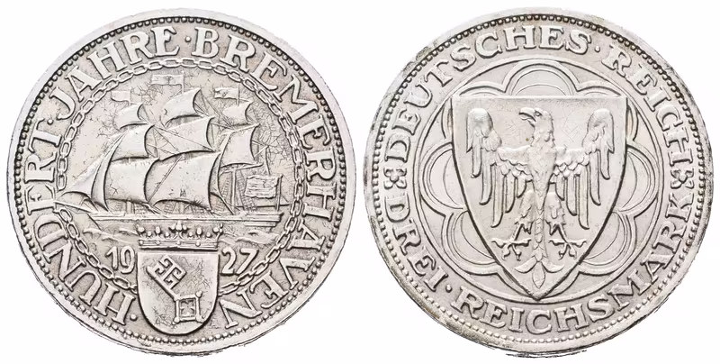 Výmar, 3 Marka 1927 A - Brémy