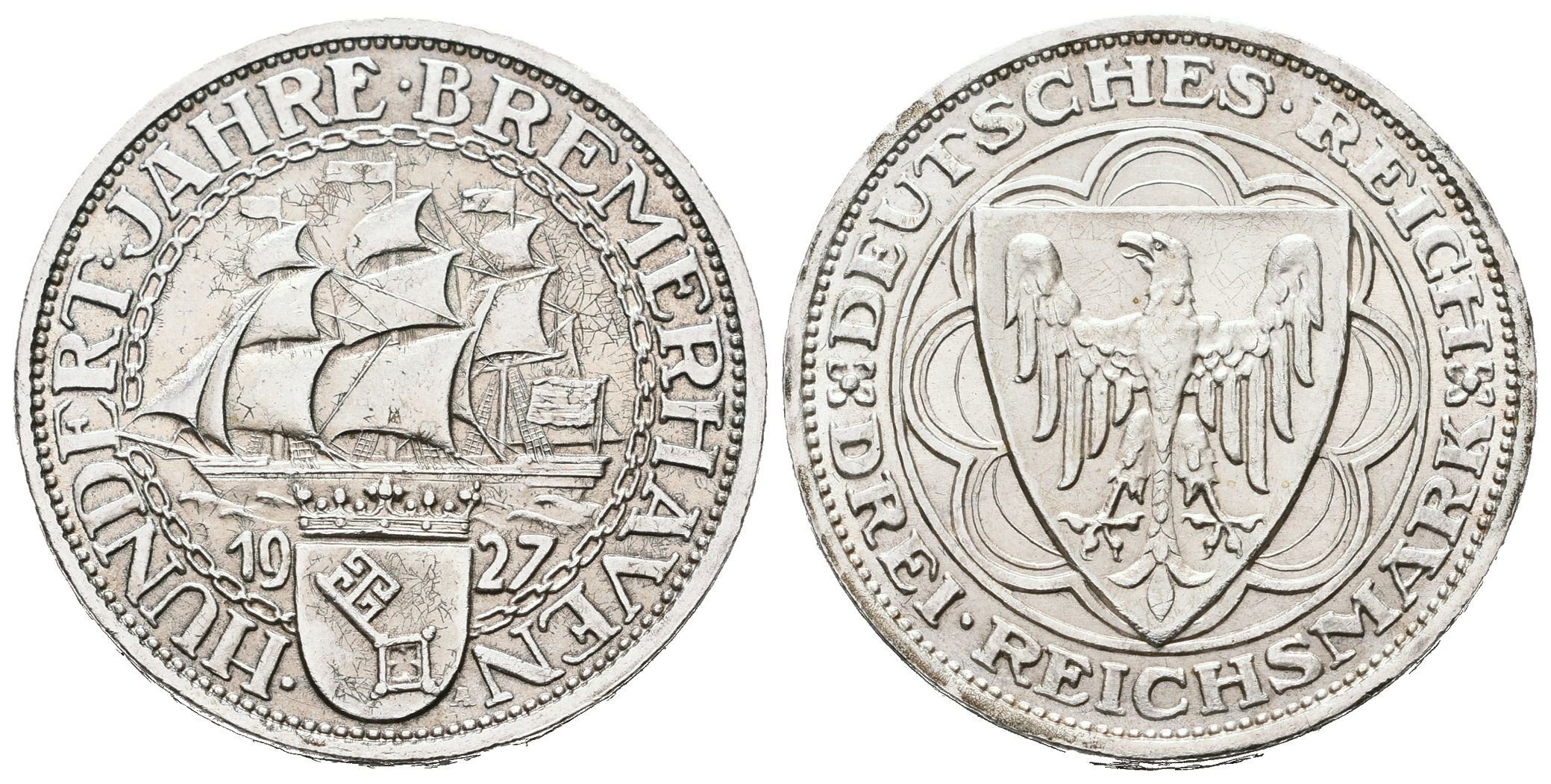 Výmar, 3 Marka 1927 A - Brémy