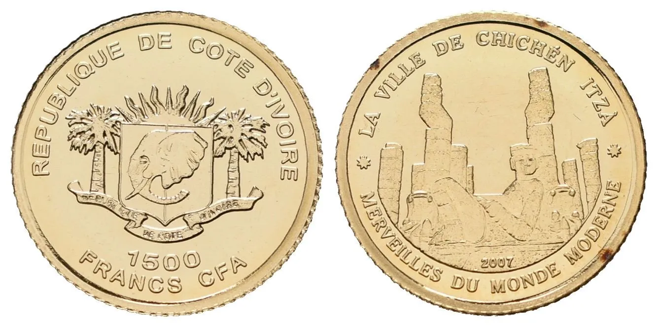 Pobřeží slonoviny, 1500 Francs 2007 - Chichén Itzá