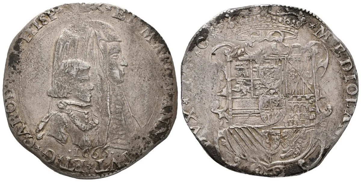 Itálie - Milano, Karel II. Španělský s regentkou Marií Annou Rakouskou, 1665 - 1675 — 1