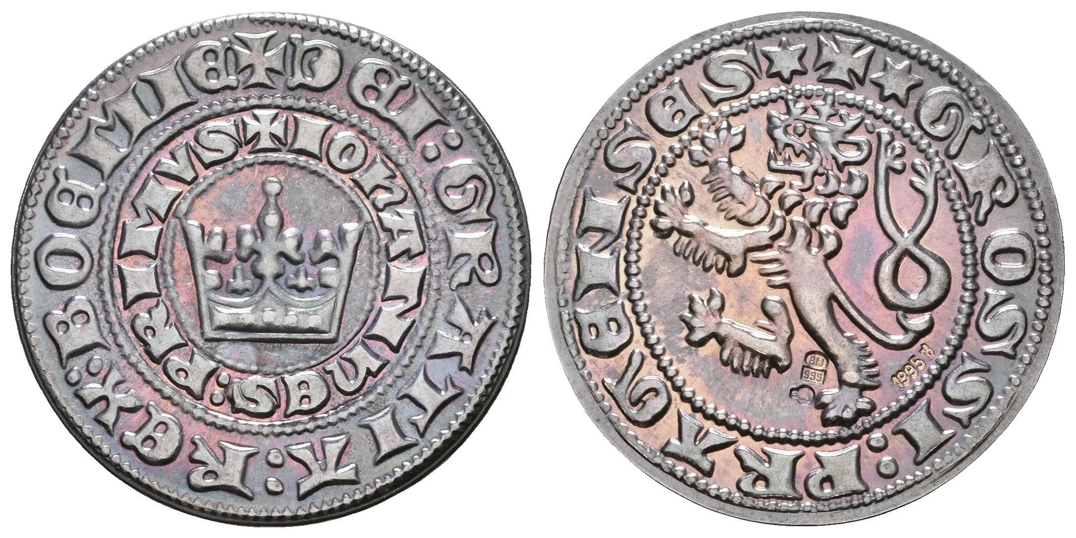 AR Medaile 1995 - Replika Pražského groše Jana Lucemburského, Ag 0,999, 26 mm (3,81 g), — 1