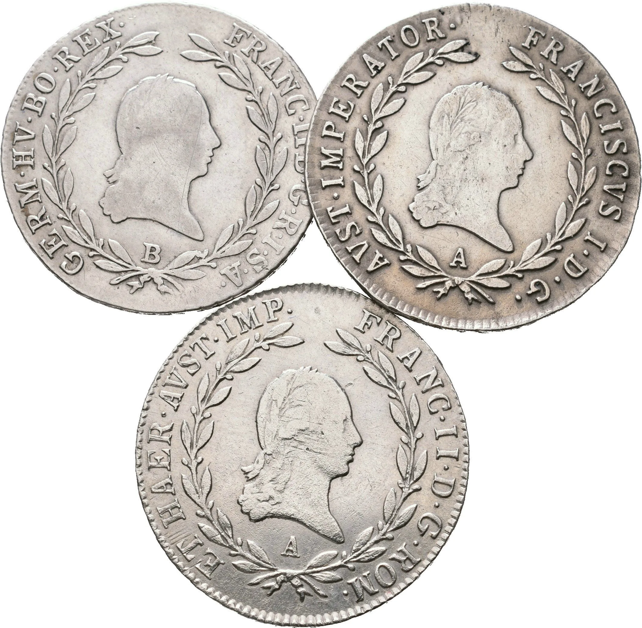 Soubor mincí - 20 Krejcar 1804 B, Husz.1964, 1806 A a 1819 A_3 ks — 1