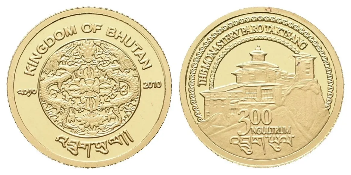 300 ngultrum - 2010 - Au 1,24 g - 999.9/1000 - Klášter Taktsang