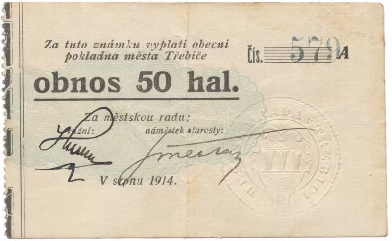 Třebíč - město, 50 hal srpen 1914, série A, HH.223.5.4b