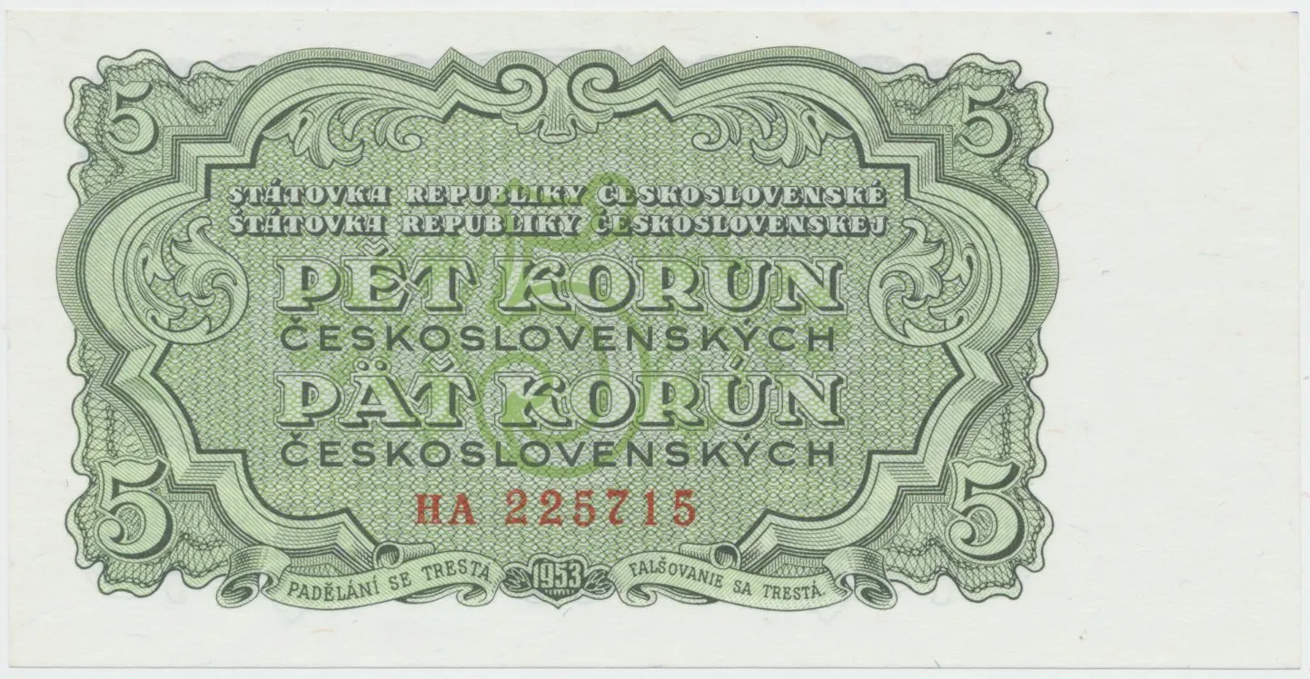 Československo, 5 Koruna 1953, tisk Praha, série HA, Hej.91b1