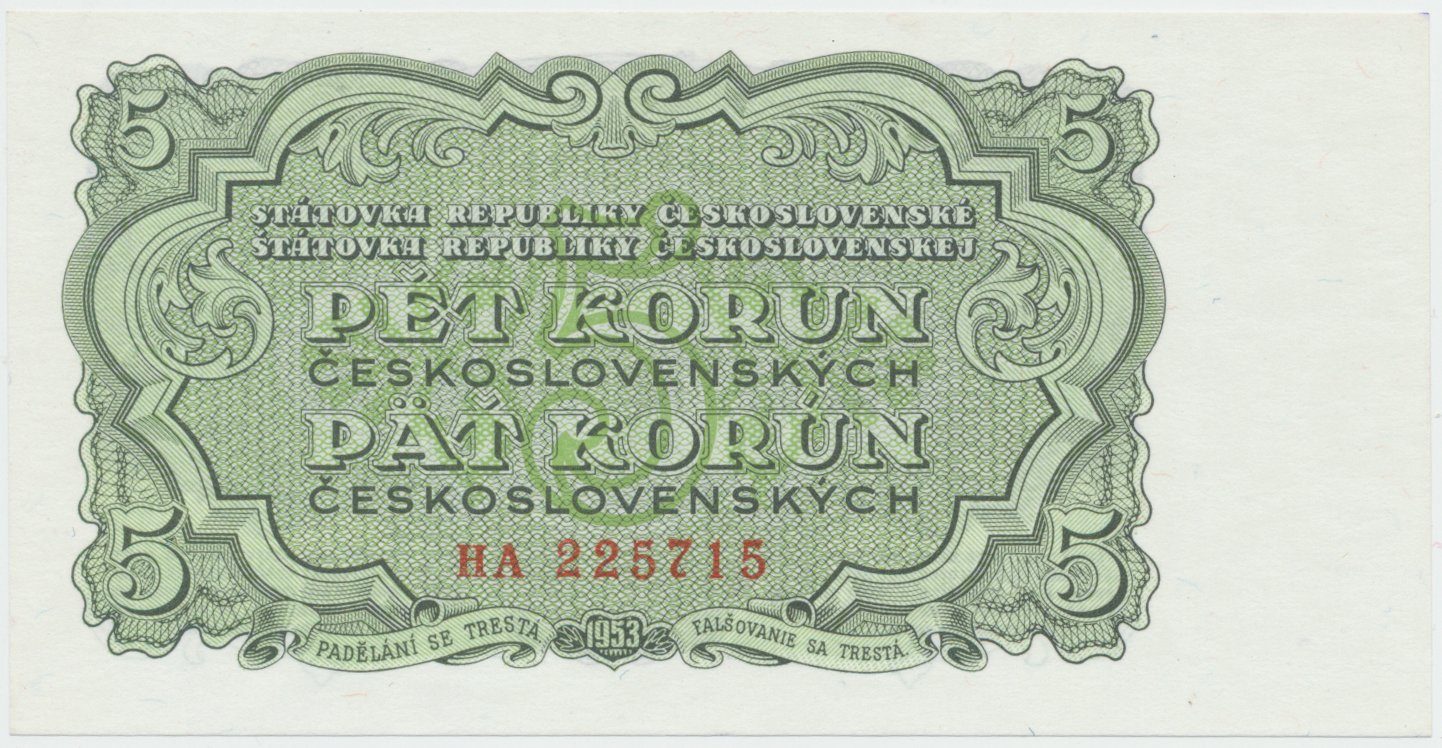 Československo, 5 Koruna 1953, tisk Praha, série HA, Hej.91b1